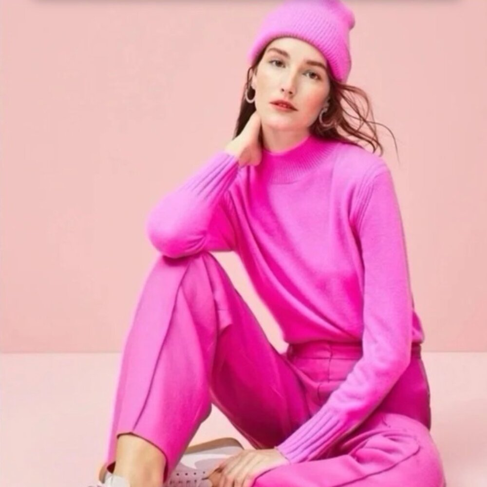 J. Crew Hot Pink Mock Turtleneck 100% Cashmere Sweater Small
